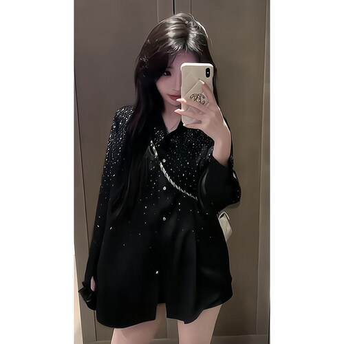 高级感富家千金宽松闪亮衬衣女