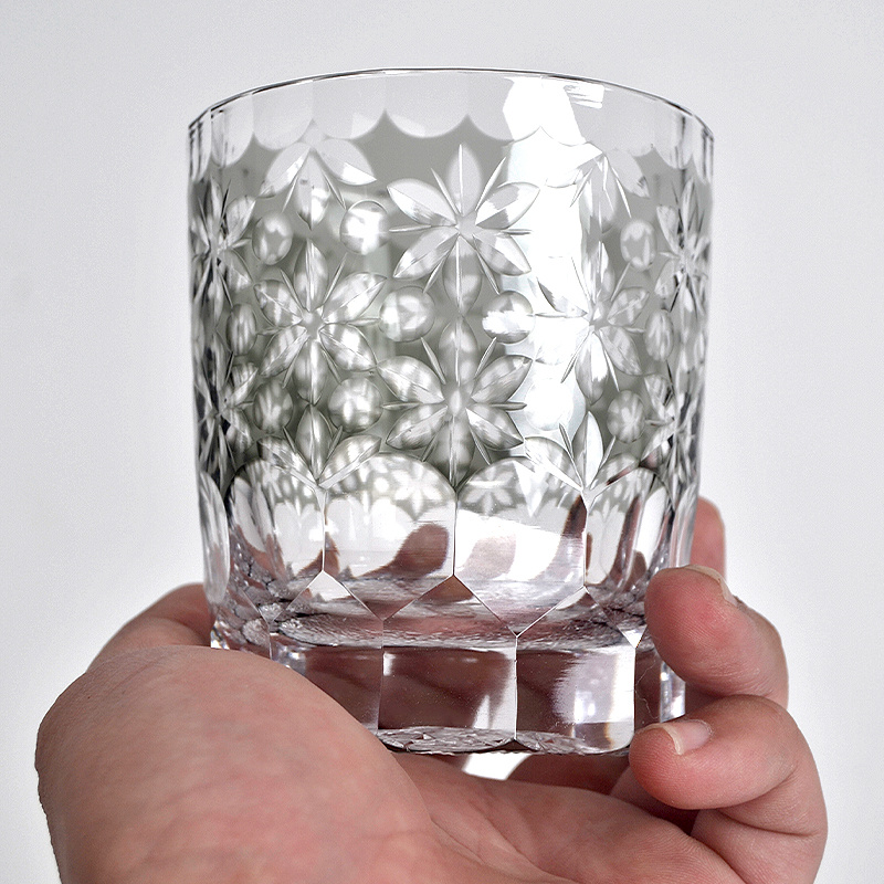 高透明手工雕刻江户切子水晶杯