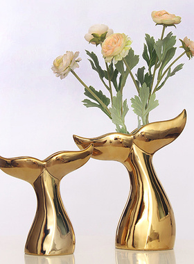 工艺轻奢风金色陶瓷摆件客厅桌面