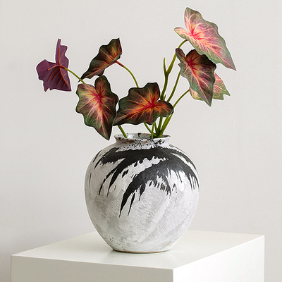 复古诧寂风泼墨黑白色釉陶瓷花瓶