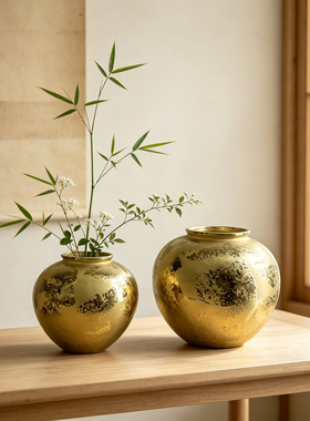 现代中古风斑驳金色陶瓷花瓶摆件