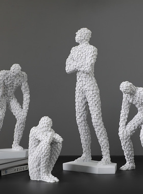 样板间黑白马赛克人像装饰摆件