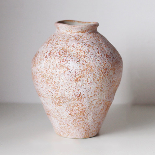 复古手绘艺术感侘寂风粗陶罐花器