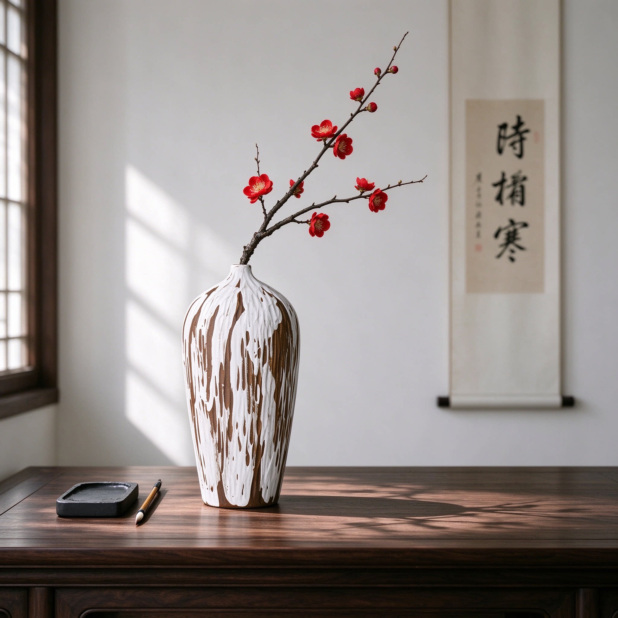 现代复古粗陶凹凸花器装饰品摆件