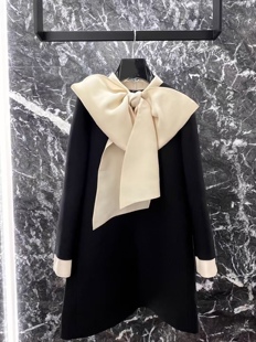 欧美外贸大蝴蝶结丝羊毛连衣裙