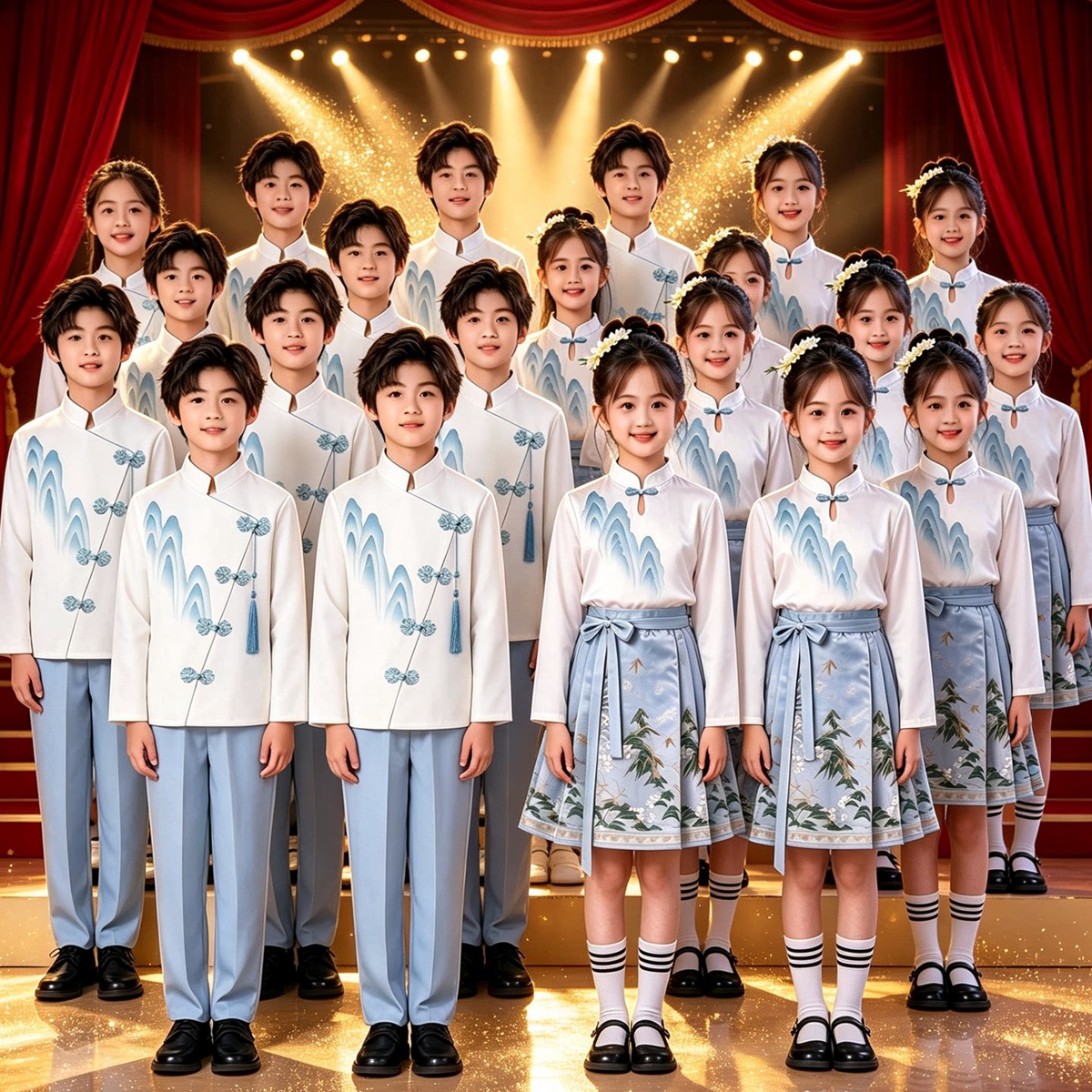 元旦儿童中国风演出服中小学生大合唱团爱国演讲朗诵比赛表演服装