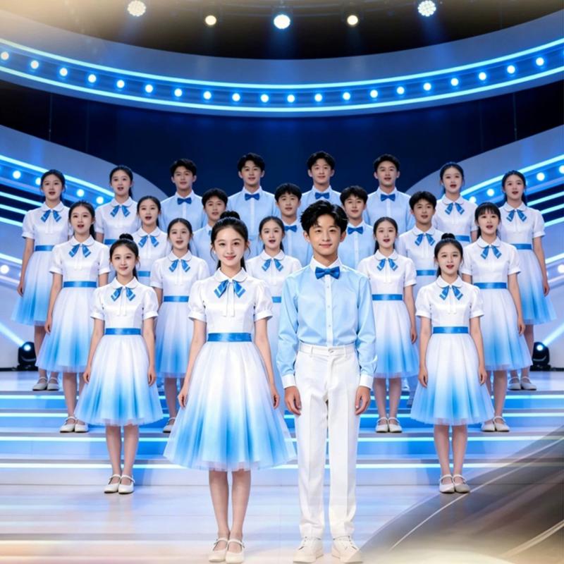 国庆节儿童合唱演出服初中生大合唱团歌唱祖国小学生主持朗诵礼服