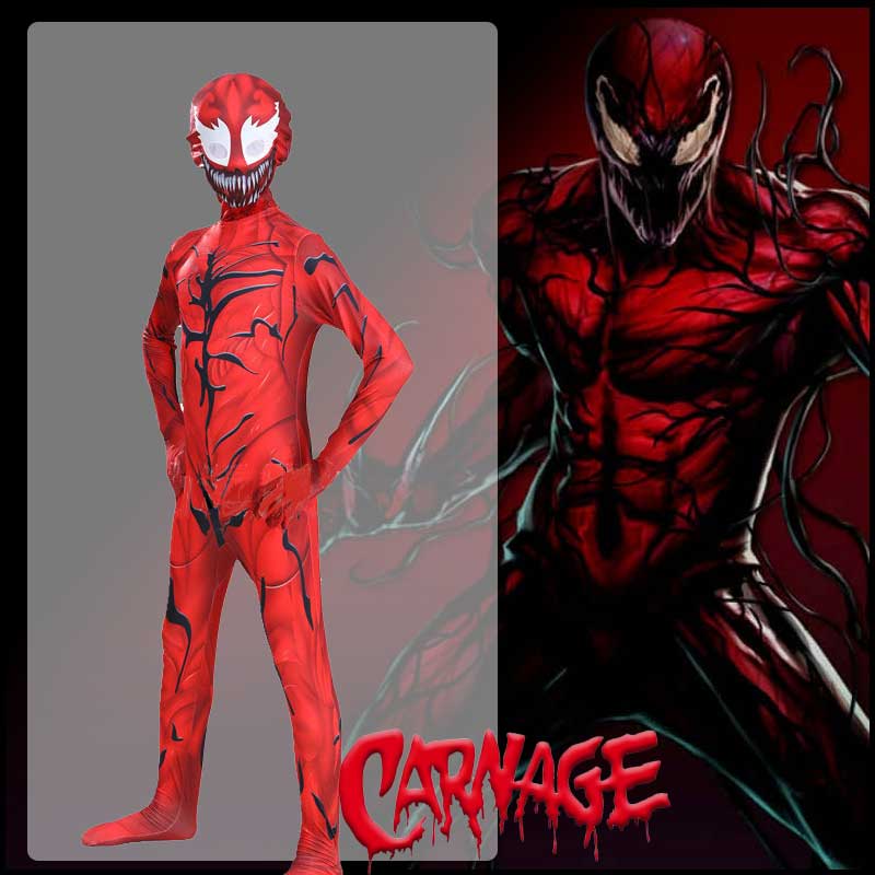 毒液共生体红魔cos服儿童漫威反派连体衣毒魔黑红紧身衣Carnage男