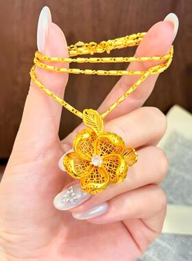 花朵沙金吊坠仿真黄金色项链金店同款铜钱锁骨链镂空婚庆三金订婚