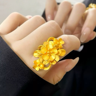 牡丹花沙金戒指仿真黄金婚嫁首饰结婚订婚三金五金久不掉色指环女