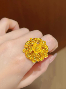 繁花戒指仿真黄金沙金指环婚嫁首饰结婚三金订婚五金花朵摆台女
