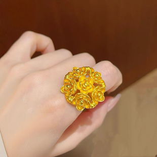 繁花戒指仿真黄金沙金指环婚嫁首饰结婚三金订婚五金花朵摆台女