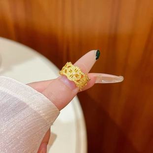 老铺同款金刚杵戒指女仿真黄金沙金指环中古轻奢玫瑰花窗花送女友