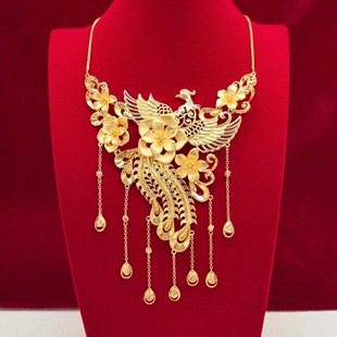 花朵项链孔雀凤凰仿真假黄金三金假沙金五金猪牌龙凤手镯中式结婚