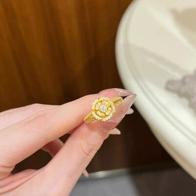 黄金色玫瑰花沙金戒指