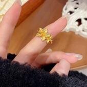 花烟草双花沙金戒指仿真黄金色高级感仿金桂花国风古法镀金食指环