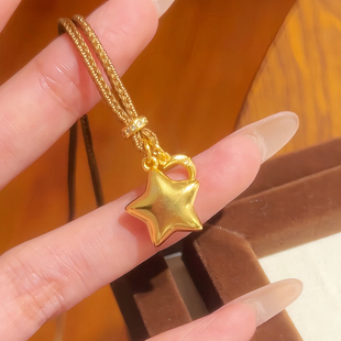 星星项链折纸星月小灯泡皮绳吊坠锁骨链仿真黄金轻奢高级感送女友