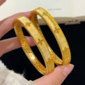 拉丝四叶花手镯女仿真黄金金店同款 镀沙金手环结婚首饰三金送女友