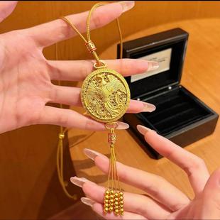 凤凰于飞沙金吊坠花丝金凤香囊流苏毛衣链双面项链女老铺同款龙牌