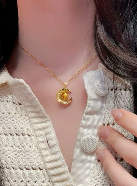 星月织梦项链仿真黄金沙金吊坠满天星星星月亮戒指金店同款锁骨链