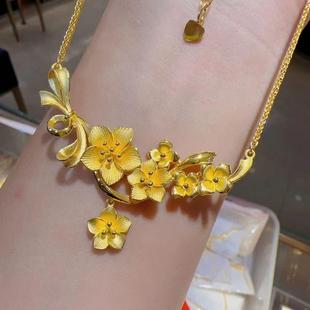 繁花似锦花朵蝴蝶结项链女黄金色锁骨链女仿真五金首饰结婚假黄金