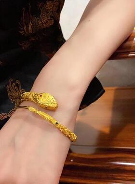 生肖蛇沙金珐琅花丝灵蛇手镯女