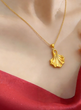 银杏叶项链仿真黄金沙金树叶吊坠婚嫁锁骨链结婚订婚五金锁骨链女