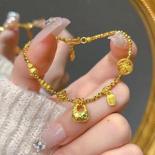 黄金色蹦迪珠爆闪碎金子金坨盘缠手链女福牌新年招财进宝百搭送礼