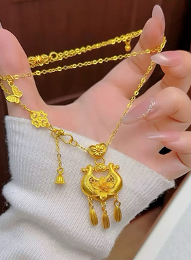 百花锁骨沙金吊坠仿真黄金如意锁项链轻奢高级感2026新款锁骨链女