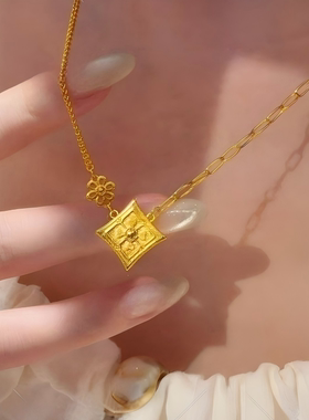 万相系列纯色四叶草宝相花项链仿真黄金色金店同款锁骨链轻奢手链