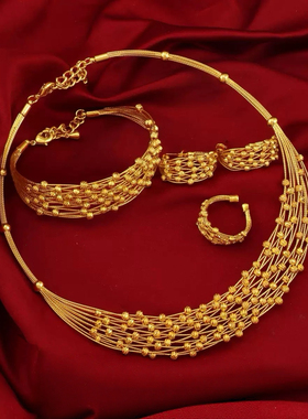 金丝环仿真黄金结婚婚庆项链假五金套装假黄金首饰秀禾婚礼新娘女