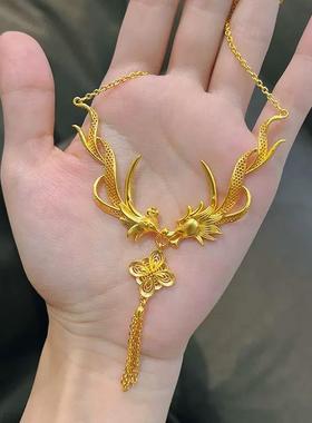 龙凤黄金色项链仿真三金五金假沙金结婚道具订婚备婚套新中式婚礼