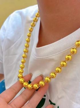 圆珠项链男士佛珠链镀金薄壁光珠霸气金店同款仿真黄金婚庆首饰