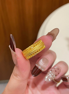 腰缠万贯沙金戒指女仿真黄金钱币食指环轻奢高级感金店同款送女友