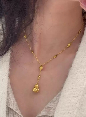 南瓜葫芦沙金项链女仿真黄金复古新中式锁骨毛点钻轻奢高级感衣链