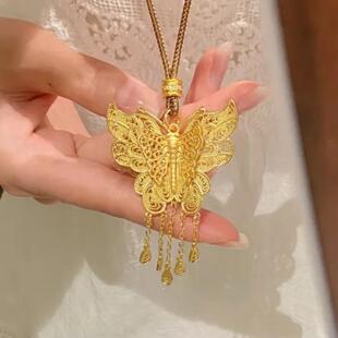 翎蝶流苏沙金吊坠镂空项链花丝仿黄金色蝴蝶锁骨链精致女金店同款
