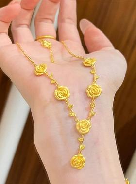 玫瑰花沙金项链黄金色套链