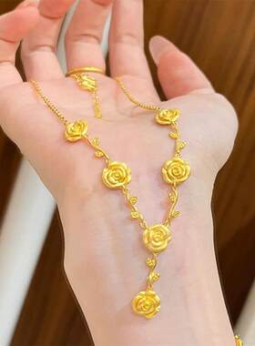 玫瑰花沙金项链黄金色套链