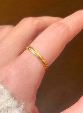 时来运转沙金戒指情侣对戒仿真黄金色指环轻奢高级感金店同款戒子