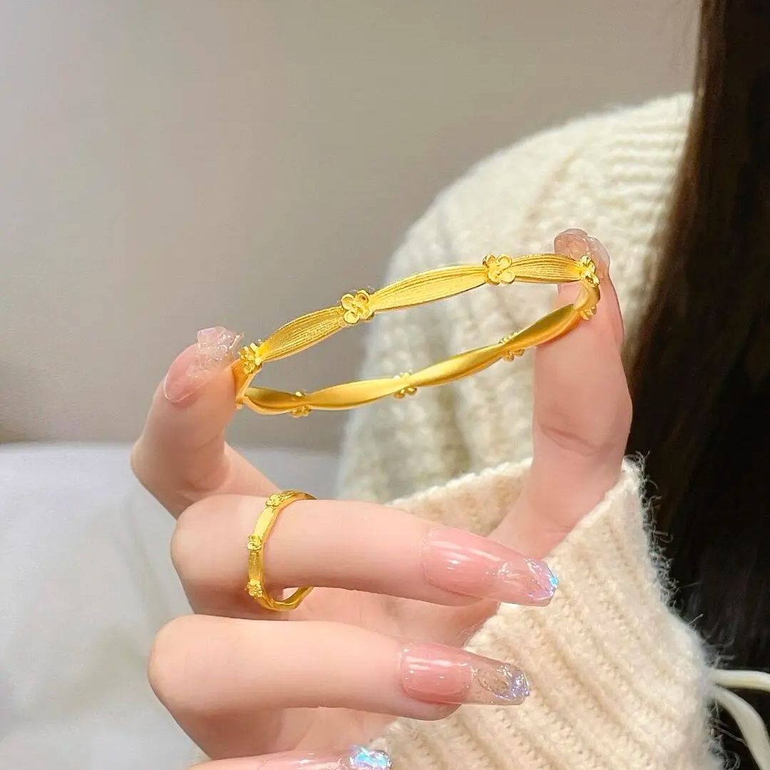 桂花手镯沙金拉丝花朵月桂仿真黄金开口手镯高级感女小清新手环
