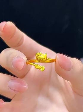 KT猫蝴蝶结沙金戒指公主戒指