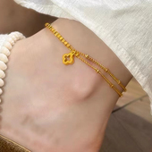 四叶草双层脚链蹦迪珠仿真黄金假沙金镂空珠珠碎银几两足链手链