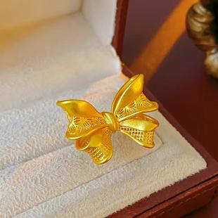 镂空蝴蝶结沙金戒指在逃公主仿真黄金色大气蕾丝指环金店同款