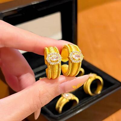 司凤同款黄金色鸽子蛋沙金戒指