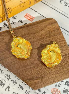 锦鲤吊坠仿真黄金沙金项链金店同款珍珠新中式鱼跃荷花毛衣链挂坠