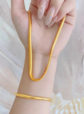 扁蛇骨链沙金项链仿真黄金色颈链轻奢简约锁骨链高级感金店同款女