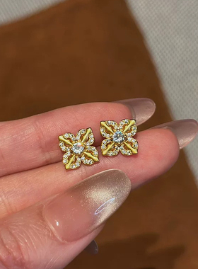 十字金刚杵沙金耳钉女仿真黄金点钻古法轻奢高级耳饰婚嫁结婚配饰
