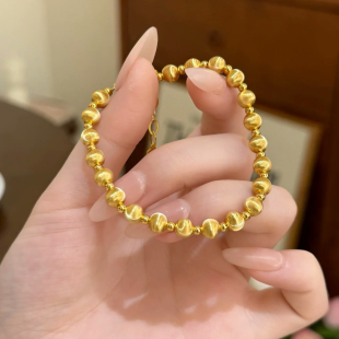 猫眼沙金手链仿真黄金镭射蹦迪珠圆珠手链金店同款手串轻奢送女友
