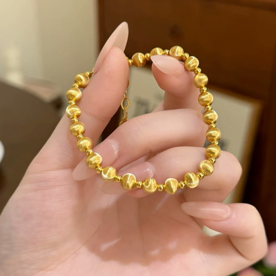 猫眼沙金手链仿真黄金镭射蹦迪珠圆珠手链金店同款手串轻奢送女友