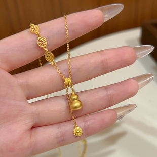 福字流苏沙金项链仿真黄金色轻奢福禄吊坠高级感锁骨链金店同款女